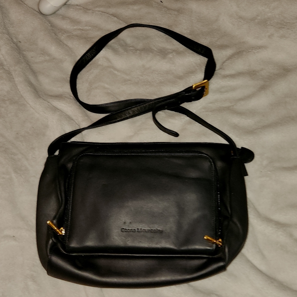 Stone Mountain Black Leather Purse Bag Gold Trim
